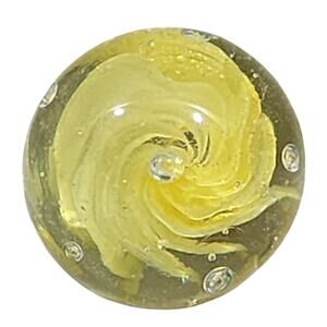 Yellow Petaled Swirl Paperweight Hand Blown Art Glass Round 7" Circumference